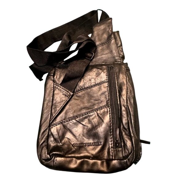 Buxton Genuine Leather Black Crossbody Shoulder Bag Multiple Zipper Pockets Adju - Picture 1 of 11